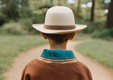 ילד עם כובע במבט אחורי