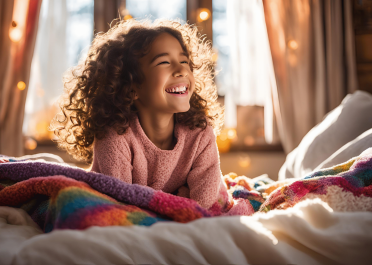 ילדה שמחה במיטה