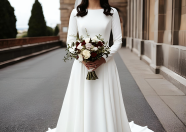 כלה בצילומי חתונה מחזיקה זר פרחים