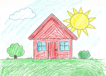 ציור בית עם שמש בימין